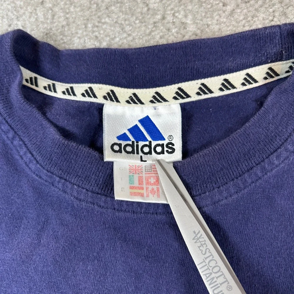 Vintage Adidas Graphic Tee Mens L Navy Blue Short Sleeve Logo Sportswear T-Shirt